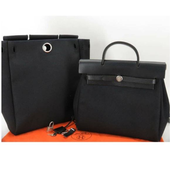 Hermes Handbags - 100% Auth HERMES  CANVAS LEATHER HER BAG SAC A DOS